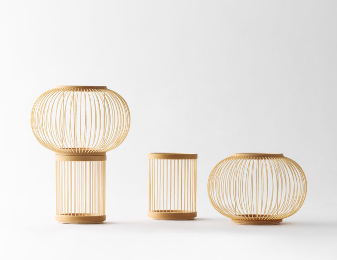 駿河竹千筋細工の器「千空 つみ器」の制作キットと完成品のイメージ